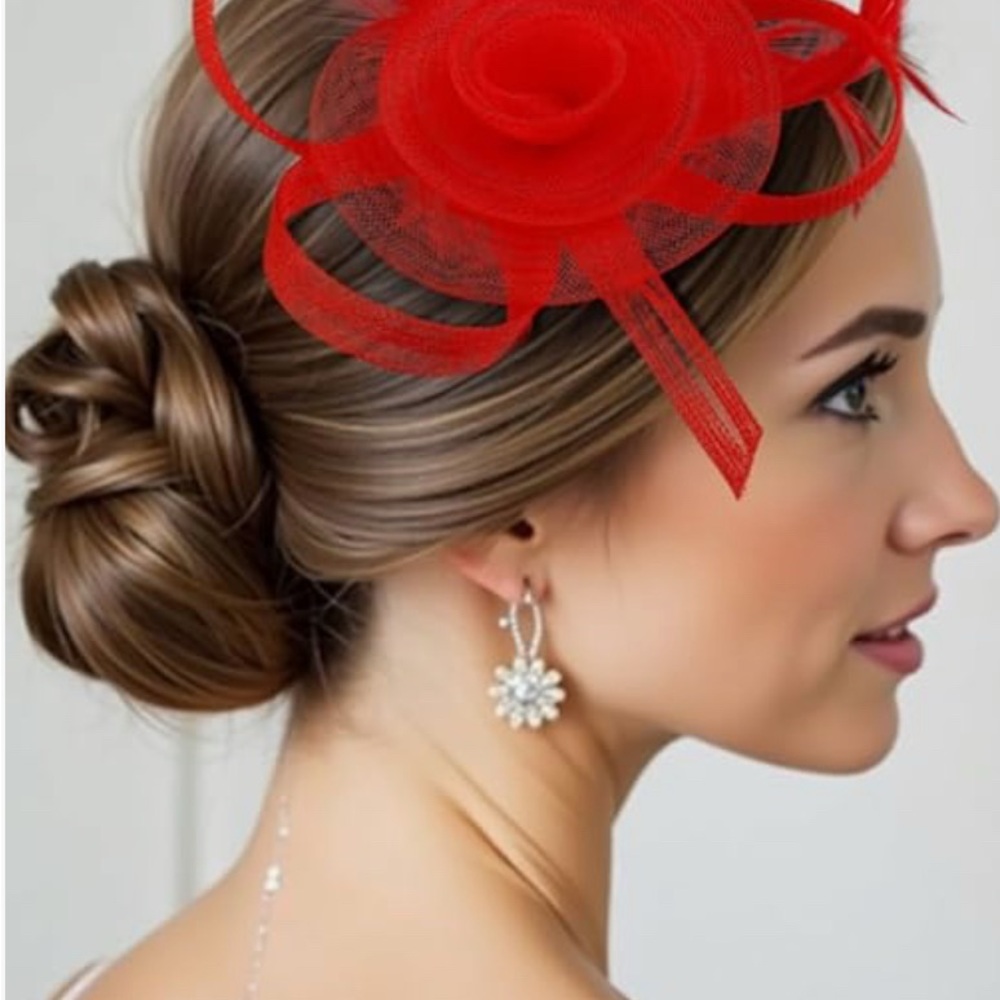 Chic Red Feather Fascinator - Picture 4 of 7